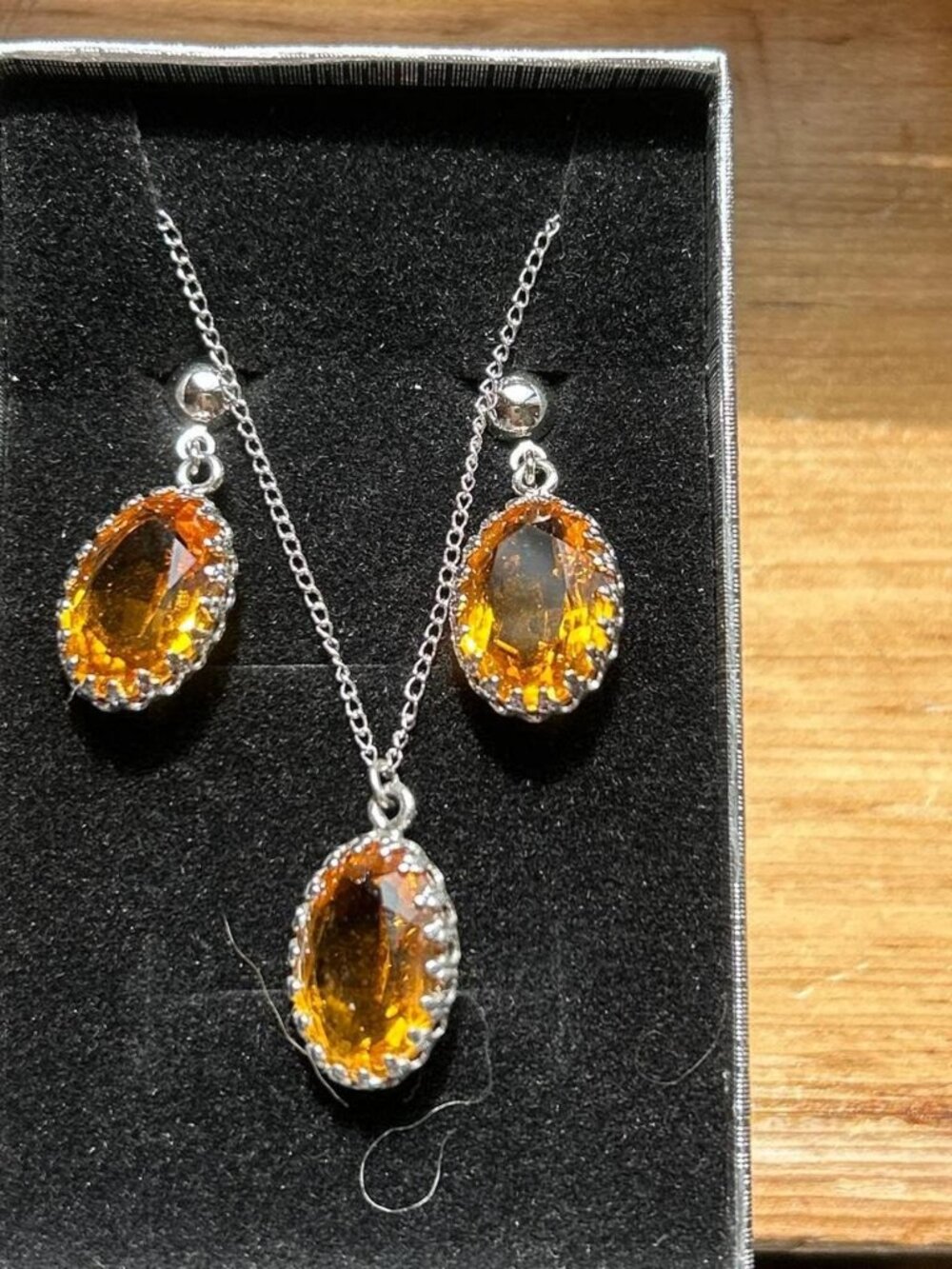 Yellow and Orange Crystal Necklace and Earring Set 2 pc